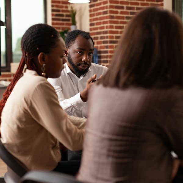 African american man explaining management strategy